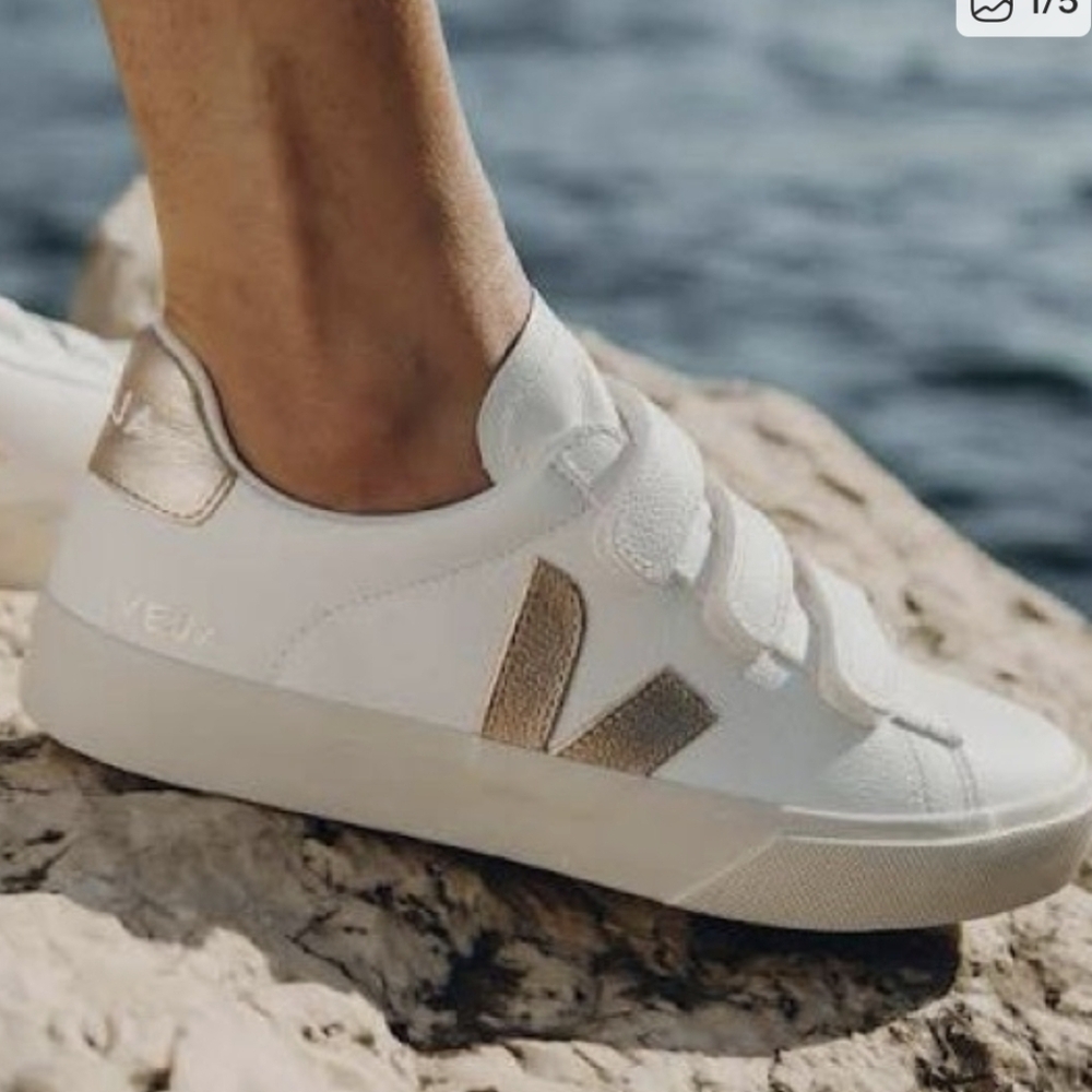 VEJA Velcro White Sneakers, Sz 10